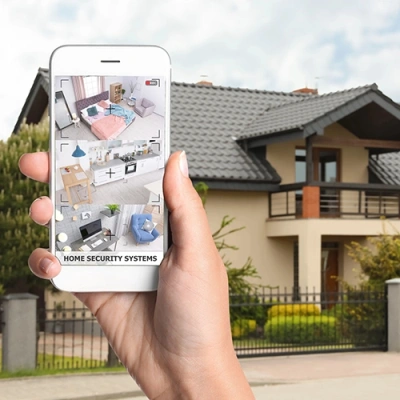 Miami vivint phone display of cctv live feed in front of a house